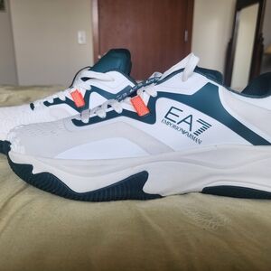 Emporio Armani Men’s White, Teal & Orange Athletic Sneakers